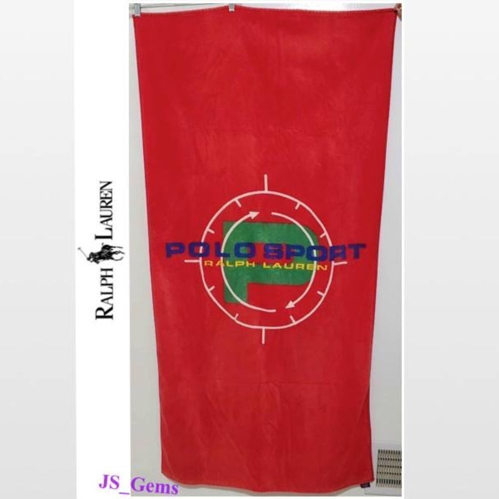 Vintage 90s Ralph Lauren Beach Towel Home Polo Sport Red Large Flag VTG Pool
